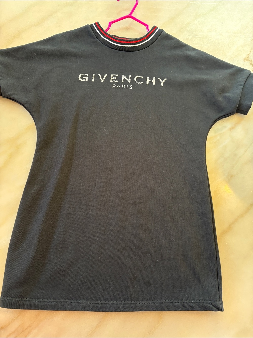 Givenchy Black Short Sleeve Logo Tee with Striped Collar
